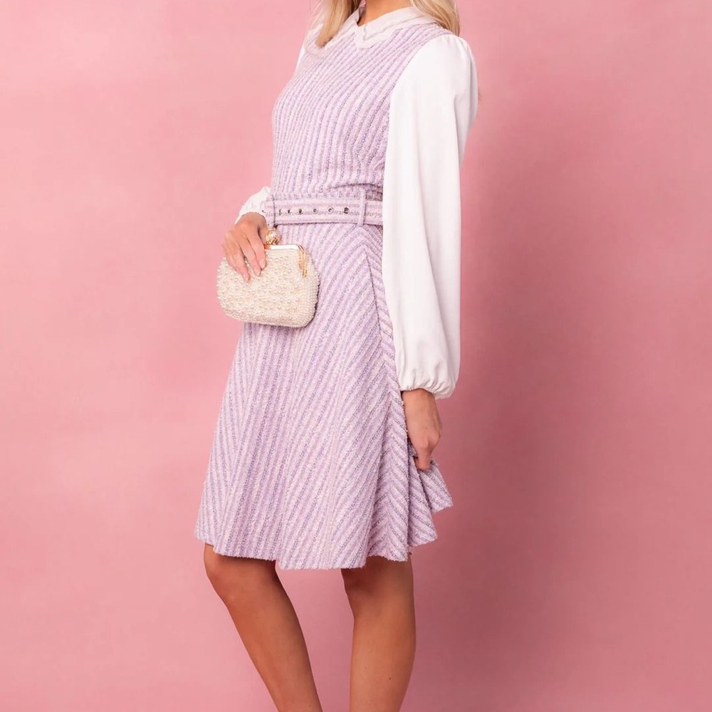 Ivy City Co Lavender and White Long Sleeve Dress